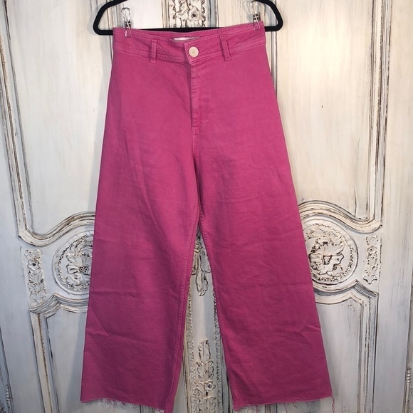 ZARA Pink Denim High Rise Wide Leg Jeans Size 6 - Picture 1 of 11